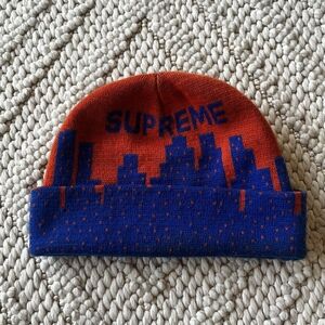 SS20 Supreme New York Skyline Blue/Orange Beanie Hat